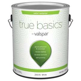 Valspar TRUE Basics 24570 Series 080.0024570.007 Exterior Paint, Satin, White, 1 gal