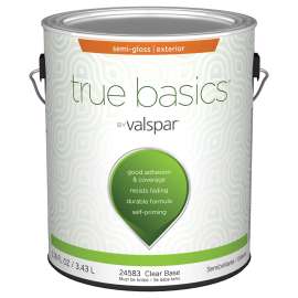 Valspar TRUE Basics 24580 Series 080.0024583.007 Exterior Paint, Semi-Gloss, Clear Base, 1 gal