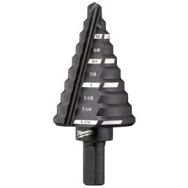Milwaukee 48-89-9205 #5 Step Drill Bit, 1/4 to 1-3/8 in Dia, 3-3/64 in OAL, Straight Flute, 2-Flute