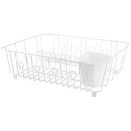 Simple Spaces Dish Drainer with Cutlery Basket, 20 lb Capacity, 18 in L, 13-1/2 in W, 5-1/2 in H, Steel