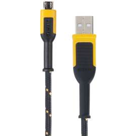 DeWALT 131 1360 DW2 Charger Cable, USB, USB-A, Kevlar Fiber Sheath, Black/Yellow Sheath, 4 ft L