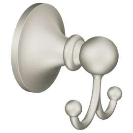 Moen Wembley Series DN8203BN Robe Hook, 30 lb, 2-Hook, Zinc, Brushed Nickel, Wall Mounting