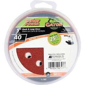 Gator 4347 Sanding Disc, 5 in Dia, 40 Grit, Extra Coarse, Aluminum Oxide Abrasive, Vented