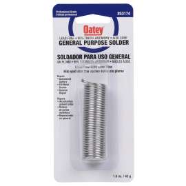 Oatey 53174 Acid Core Wire Solder, 1-1/2 oz Carded, Solid, Silver, 450 to 464 deg F Melting Point