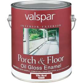 Valspar 027.0001089.007 Porch and Floor Enamel Paint, High-Gloss, Tile Red, 1 gal