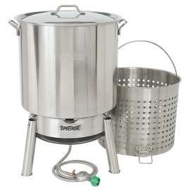 Bayou Classic KDS-182 Crawfish Cooker Kit, 21 in L, 21 in W, 85 qt Capacity, Stainless Steel