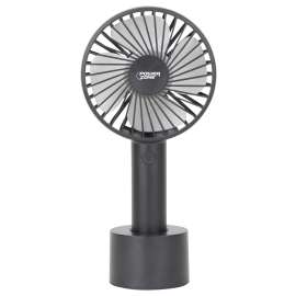 PowerZone 802B Rechargeable Handheld Fan, 5 VAC, 4 in Dia Blade, 4-Blade, 3-Speed, Black