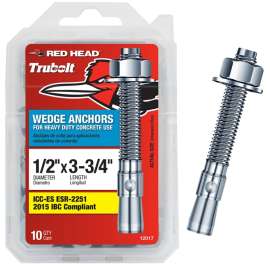 RED HEAD 12017 Concrete Wedge Anchor, 1/2 in Dia, 3-3/4 in L, Steel, Zinc