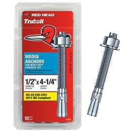 RED HEAD 12020 Concrete Wedge Anchor, 1/2 in Dia, 4-1/4 in L, Steel, Zinc