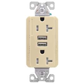 Eaton Cooper Wiring TRUSB5A20 TRUSB5A20V-K-L Receptacle, 2 -Pole, 5 A, 125 VAC, 2 -USB Port, Type A USB, Ivory