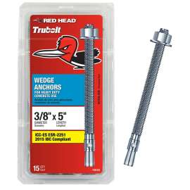 RED HEAD 12022 Concrete Wedge Anchor, 3/8 in Dia, 5 in L, Steel, Zinc