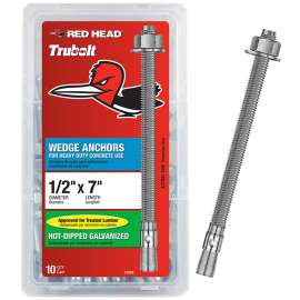 RED HEAD 12029 Concrete Wedge Anchor, 1/2 in Dia, 7 in L, Steel, Hot-Dipped Galvanized