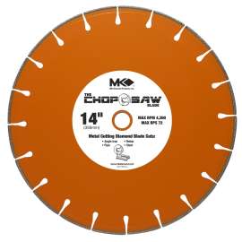 MK 170897 Chop Saw Blade, 14 in Dia, 1 in Arbor, Applicable Materials: Angle Iron, Pipe, Rebar, Steel