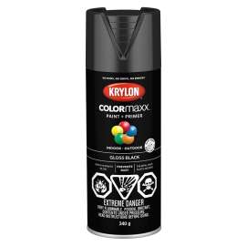 Krylon COLORmaxx 455050007 Paint and Primer, Gloss, Black, 12 oz, Can