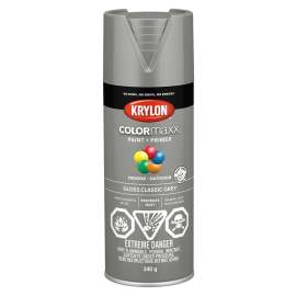 Krylon COLORmaxx 455130007 Paint and Primer, Gloss, Classic Gray, 12 oz, Can