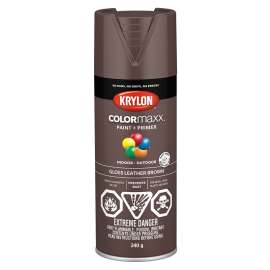 Krylon COLORmaxx 455270007 Paint and Primer, Gloss, Leather Brown, 12 oz, Can
