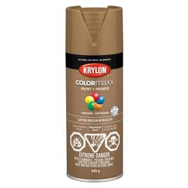 Krylon COLORmaxx 455590007 Paint and Primer, Satin, Brown Boots, 12 oz, Can