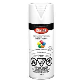 Krylon COLORmaxx 455770007 Paint and Primer, Satin, White, 12 oz, Can
