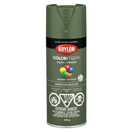 Krylon COLORmaxx K05566007 Spray Paint, Satin, Italian Olive, 12 oz, Aerosol Can
