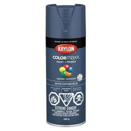 Krylon COLORmaxx 455710007 Paint and Primer, Satin, Oxford Blue, 12 oz, Can