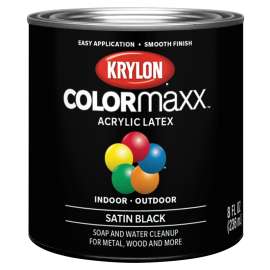 Krylon COLORmaxx K05613007 Exterior Paint, Satin, Black, 8 oz