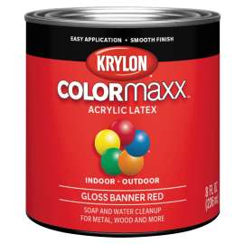 Krylon COLORmaxx K05633007 Exterior Paint, Gloss, Banner Red, 8 oz