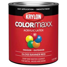 Krylon COLORmaxx K05616007 Interior/Exterior Paint, Gloss, Banner Red, 32 oz