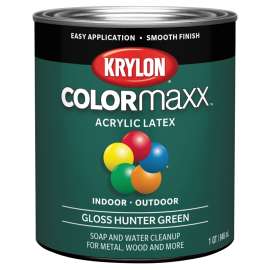 Krylon COLORmaxx K05642007 Interior/Exterior Paint, Gloss, Hunter Green, 32 oz