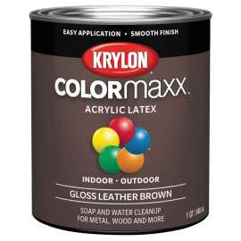 Krylon COLORmaxx K05622007 Interior/Exterior Paint, Gloss, Leather Brown, 32 oz