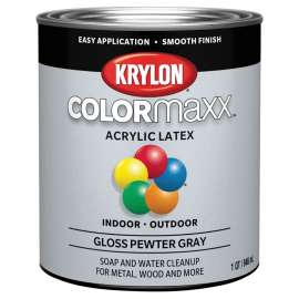 Krylon COLORmaxx K05644007 Interior/Exterior Paint, Gloss, Pewter Gray, 32 oz