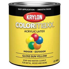 Krylon COLORmaxx K05645007 Interior/Exterior Paint, Gloss, Sun Yellow, 32 oz