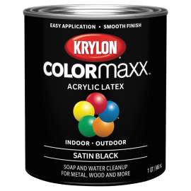 Krylon COLORmaxx K05626007 Exterior/Interior Paint, Satin, Black, 32 oz