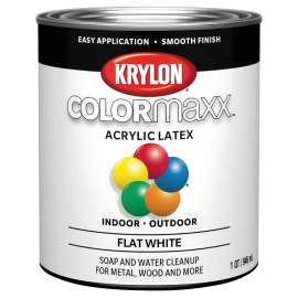 Krylon COLORmaxx K05631007 Interior/Exterior Paint, Flat, White, 32 oz