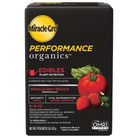 Miracle-Gro Performance Organics 3005301 Edibles Plant Food, 1 lb Carton, Solid, 9-4-12 N-P-K Ratio
