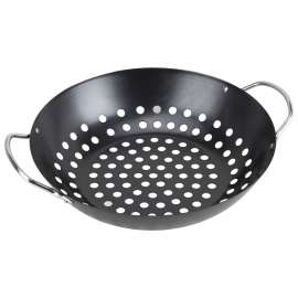 Omaha Non-Stick Grill Basket, 13-1/2 in L, Steel, Black, Build-in Handle