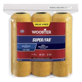 WOOSTER SUPER/FAB R740-9 Roller Cover, 1/2 in Thick Nap, 9 in L, Fabric Cover, Gold/Yellow