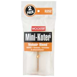 WOOSTER Mini-Koter R252-4 Mini Roller, 1/4 in Thick Nap, 4 in L, Mohair/Polyester Cover
