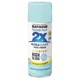 RUST-OLEUM PAINTER'S Touch 2X ULTRA COVER 331178 Spray Paint, High-Gloss, Turquoise Sky, 12 oz, Aerosol Can