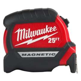 Milwaukee 48-22-0325 Tape Measure, 25 ft L Blade, 1 in W Blade, Steel Blade, ABS Case, Black/Red Case