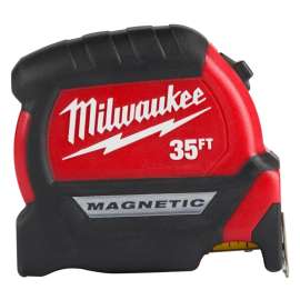 Milwaukee 48-22-0335 Tape Measure, 35 ft L Blade, 1 in W Blade, Steel Blade, ABS Case, Black/Red Case