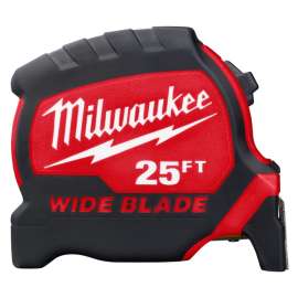 Milwaukee 48-22-0225 Tape Measure, 25 ft L Blade, 1-5/16 in W Blade, Steel Blade, ABS Case, Black/Red Case