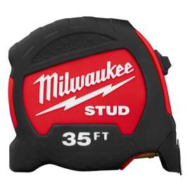 Milwaukee STUD Series 48-22-9735 Tape Measure, 35 ft L Blade, 1-5/16 in W Blade, Steel Blade, ABS Case, Black/Red Case