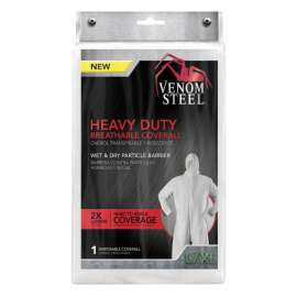 VENOM STEEL VENCV300 Coveralls with Hood, L/XL, Unisex, Zipper Closure, Fabric, White