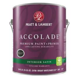 Pratt & Lambert Accolade Z4700 0000Z4780-16 Paint and Primer, Satin, Bright White Base, 124 oz