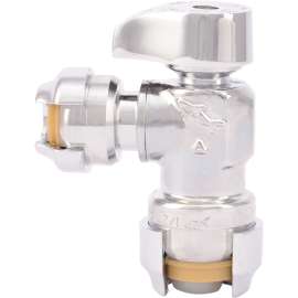 SharkBite 23048-0000LFCA Angle Stop Valve, 1/2 x 1/4 x 3/8 in Connection, Push-To-Connect, 200 psi Pressure, Brass Body