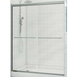MAAX Aura 135663-900-084 Sliding Shower Door, Clear Glass, Tempered Glass, Semi Frame, 2-Panel, Glass, 1/4 in Glass