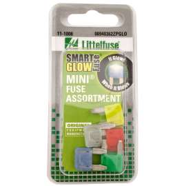 Littelfuse Smart Glow 00940362ZPGLO Mini Fuse Assortment, Blade Fuse, 12 VDC