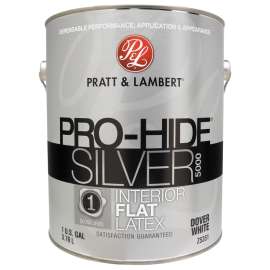 Pratt & Lambert Pro-Hide Silver 5000 Z5300 0000Z5351-16 Interior Paint, Flat, Dover White, 1 gal