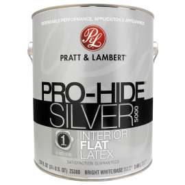 Pratt & Lambert Pro-Hide Silver 5000 Z5300 0000Z5380-16 Interior Paint, Flat, Bright White, 1 gal