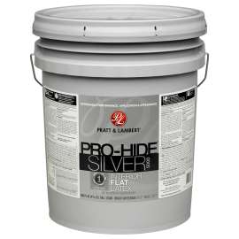 Pratt & Lambert Pro-Hide Silver 5000 Z5300 0000Z5380-20 Interior Paint, Flat, Bright White, 5 gal